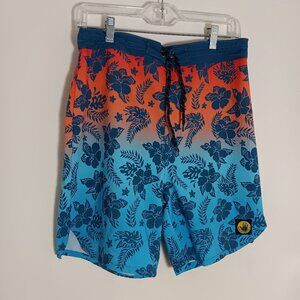 Body Glove swim trunks men tropical hibiscus gradient color  shorts mesh surf M